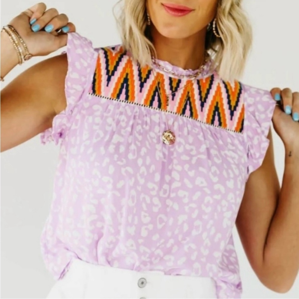 THML Multicolor Embroidered Ruffle Sleeve Blouse